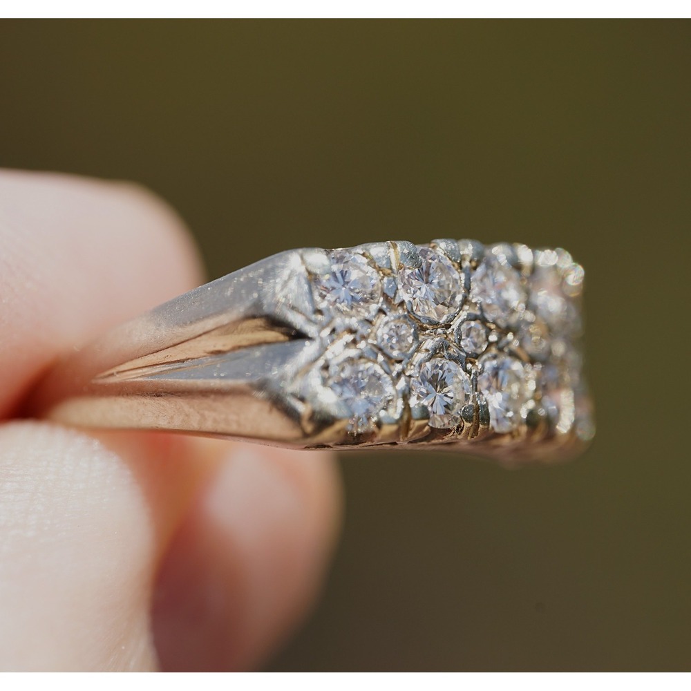 Vintage 14k Solid White Gold Cluster Rows Natural Diamond Ring - Size 6.75 4.13g - Picture 5 of 12